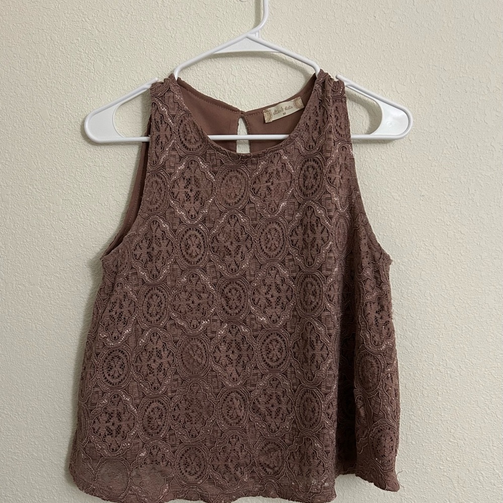 Altar'd State Sleeveless Crochet Top - Brown